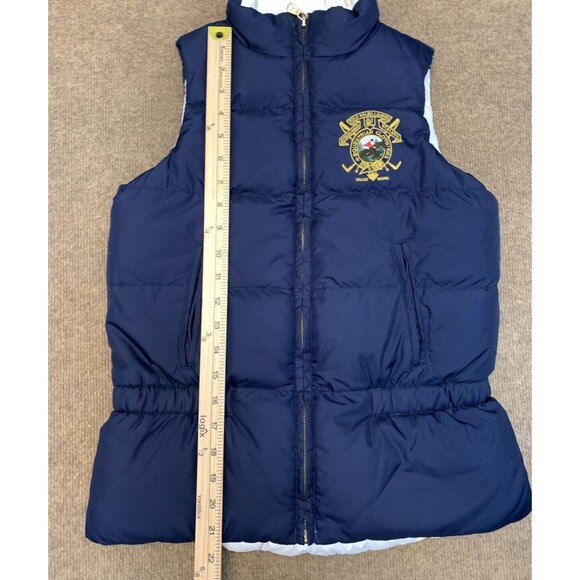Polo Ralph Lauren Puffer Vest Girls L (12/14) Equestrian Reversible Navy Gilet - Picture 5 of 7